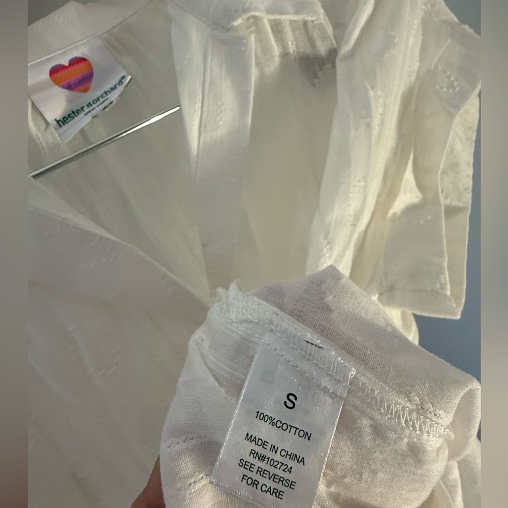Hester & Orchard Button-Down Short Sleeve Shirt - Off White - Picture 3 of 3
